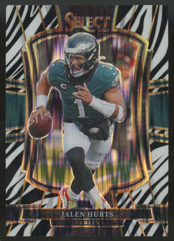 2025 Panini Select Jalen Hurts Premier Level Zebra Shock Prizm SSP #190