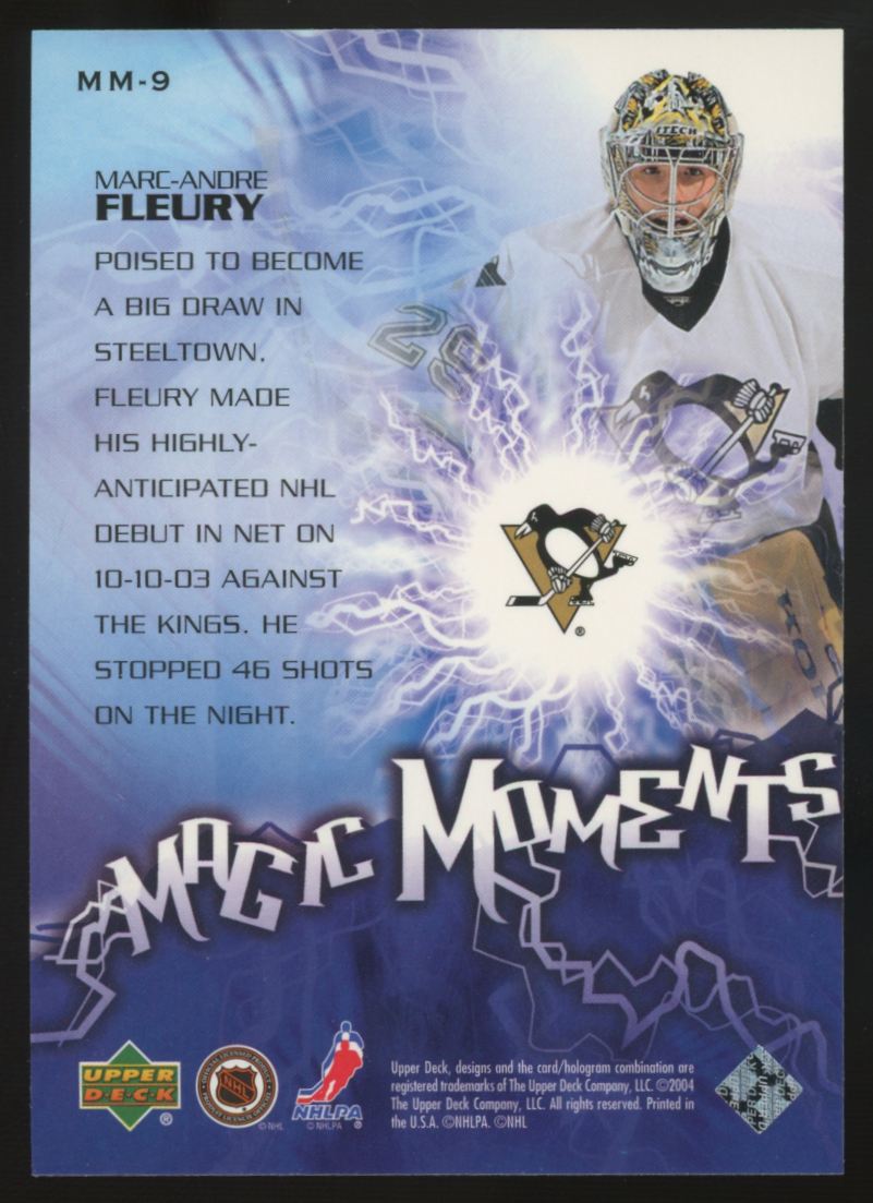 2003-04 Upper Deck Marc-Andre Fleury RC Magic Moments #MM-9 "A"