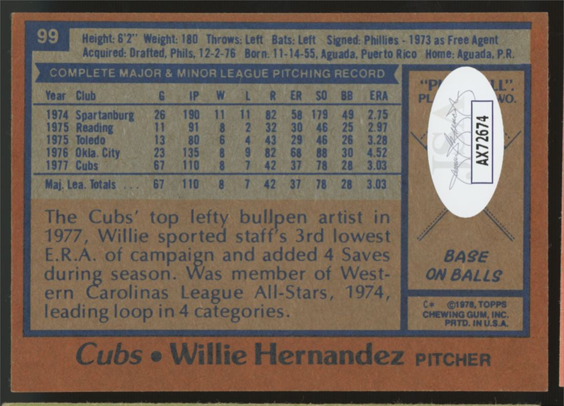 1978 Topps Willie Hernandez #99 Signed Autographed Card JSA
