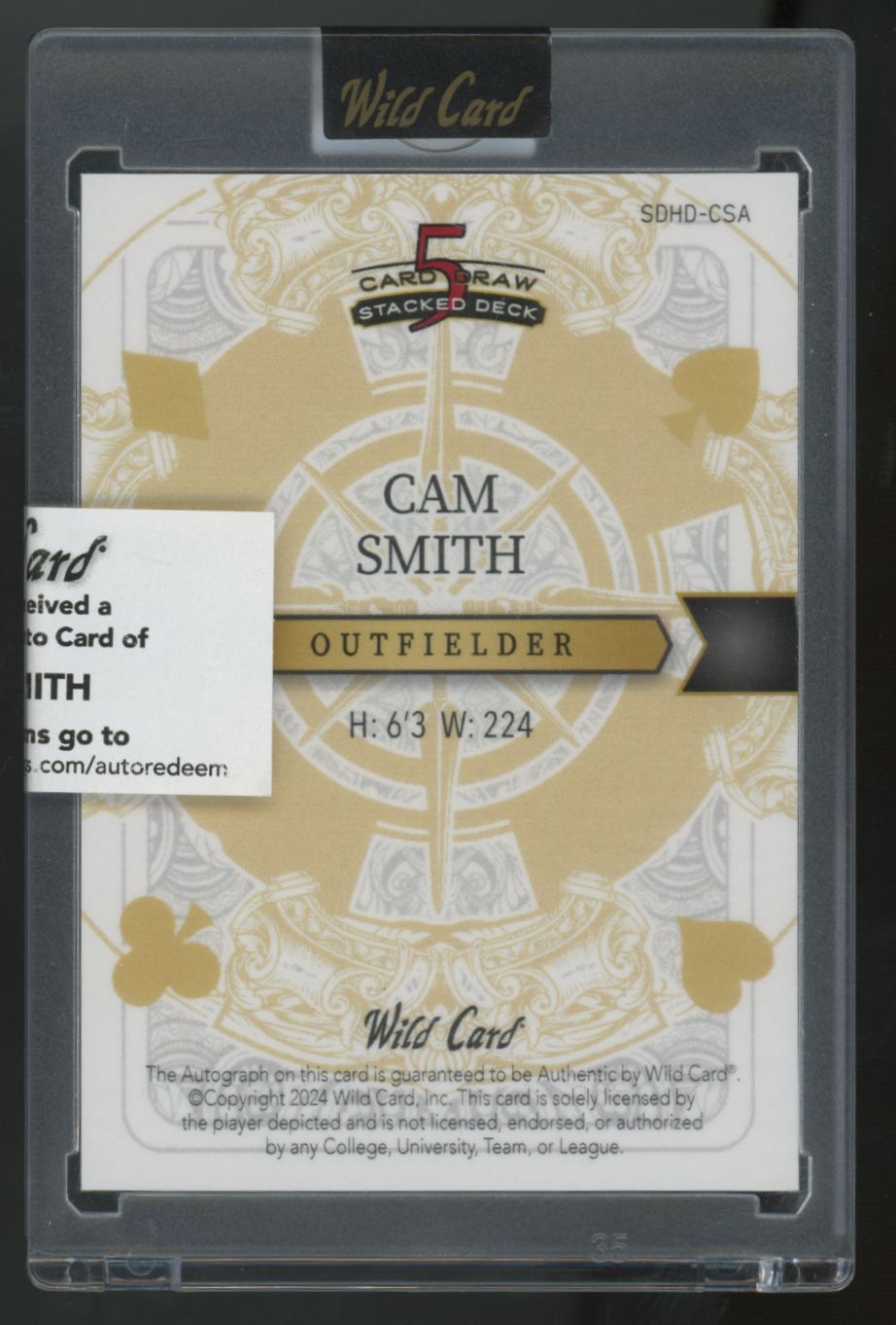 2024 Wild Card 5 Card Draw Cam Smith RC Rainbow Auto Redemption 1/1 #SDHD-CSA