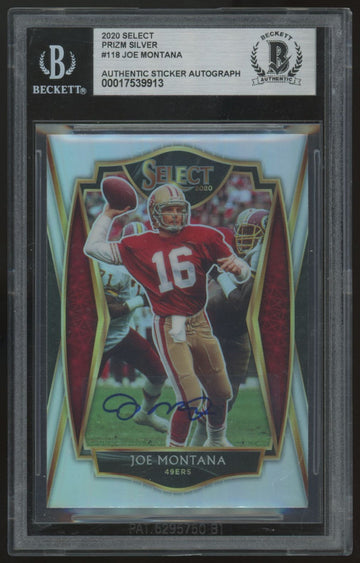 2020 Panini Select Joe Montana Silver Prizm Sticker Auto BGS Authentic #118