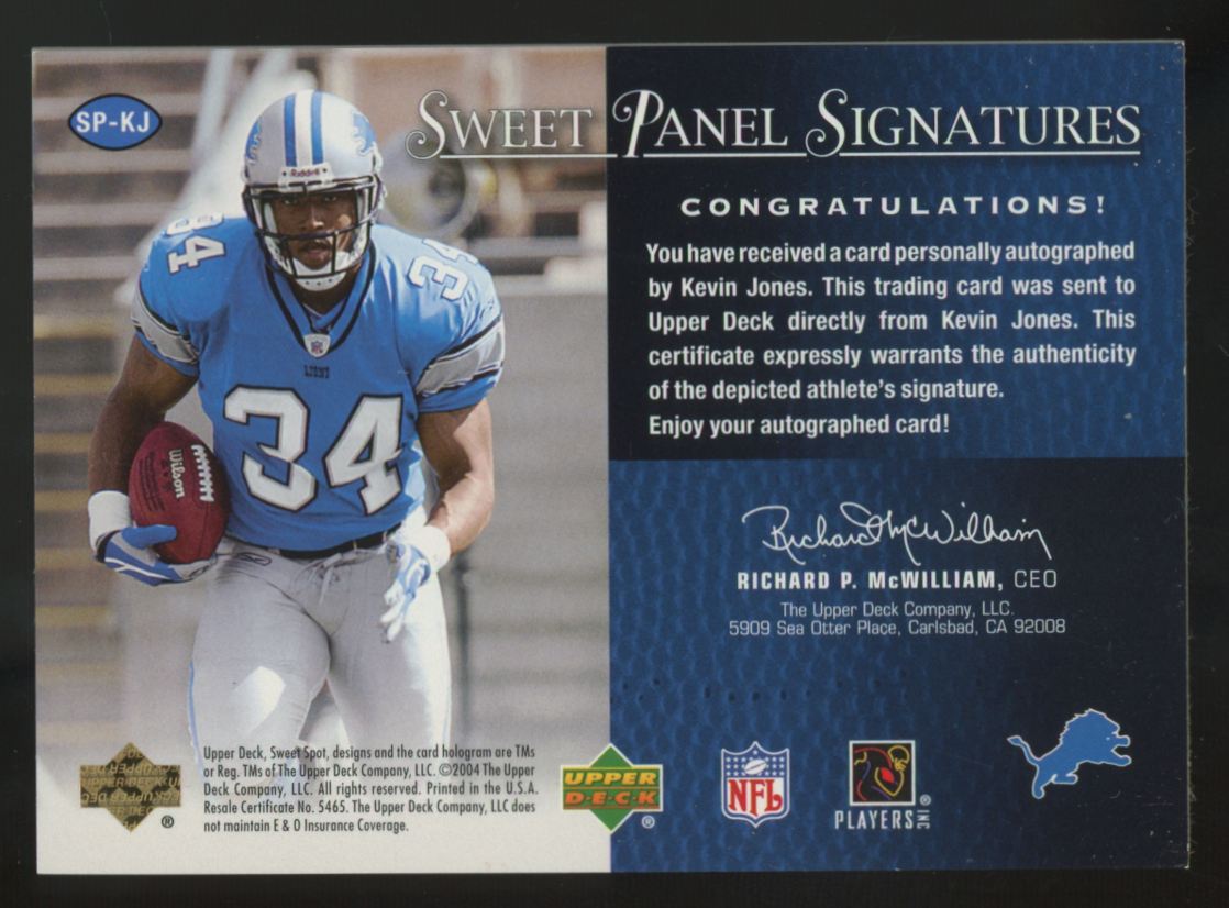 2004 UD Sweet Spot Kevin Jones RC Gold Sweet Panel Signatures Auto /25 #SP-KJ