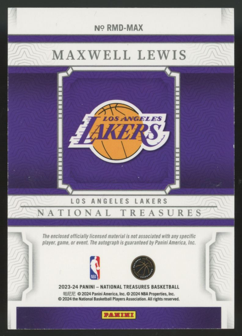 2023-24 National Treasures Maxwell Lewis RC Dual Patch Auto RPA /99 #RMD-MAX