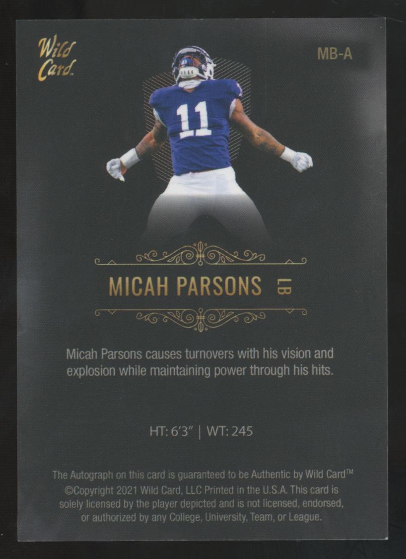 2021 Wild Card Matte Micah Parsons RC Premier Auto #MB-A