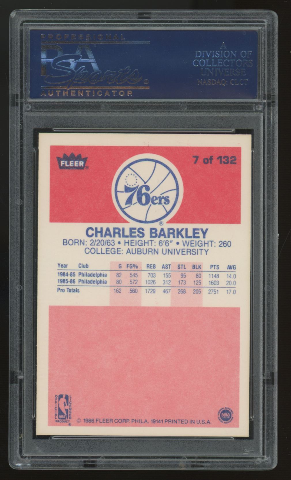 1986-87 Fleer Charles Barkley RC #7 PSA 8