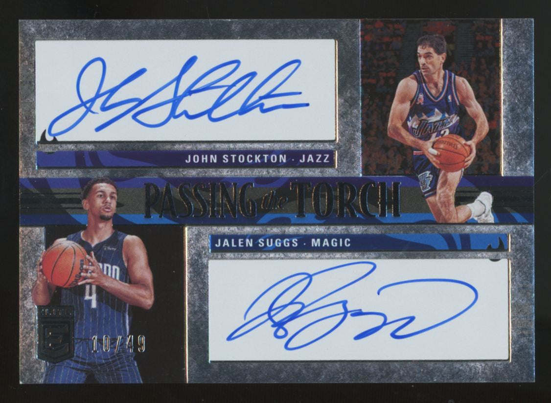 2021-22 Donruss Elite Jalen Suggs/John Stockton Passing The Torch Dual Auto /49