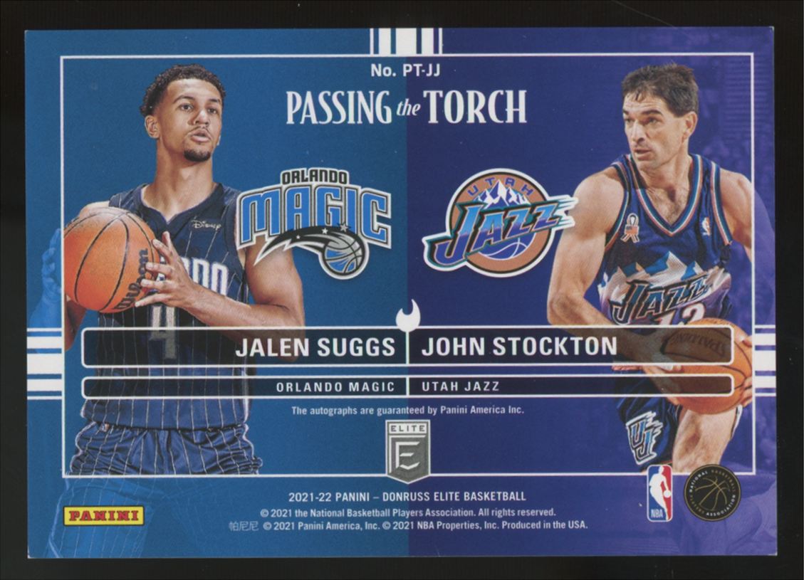 2021-22 Donruss Elite Jalen Suggs/John Stockton Passing The Torch Dual Auto /49