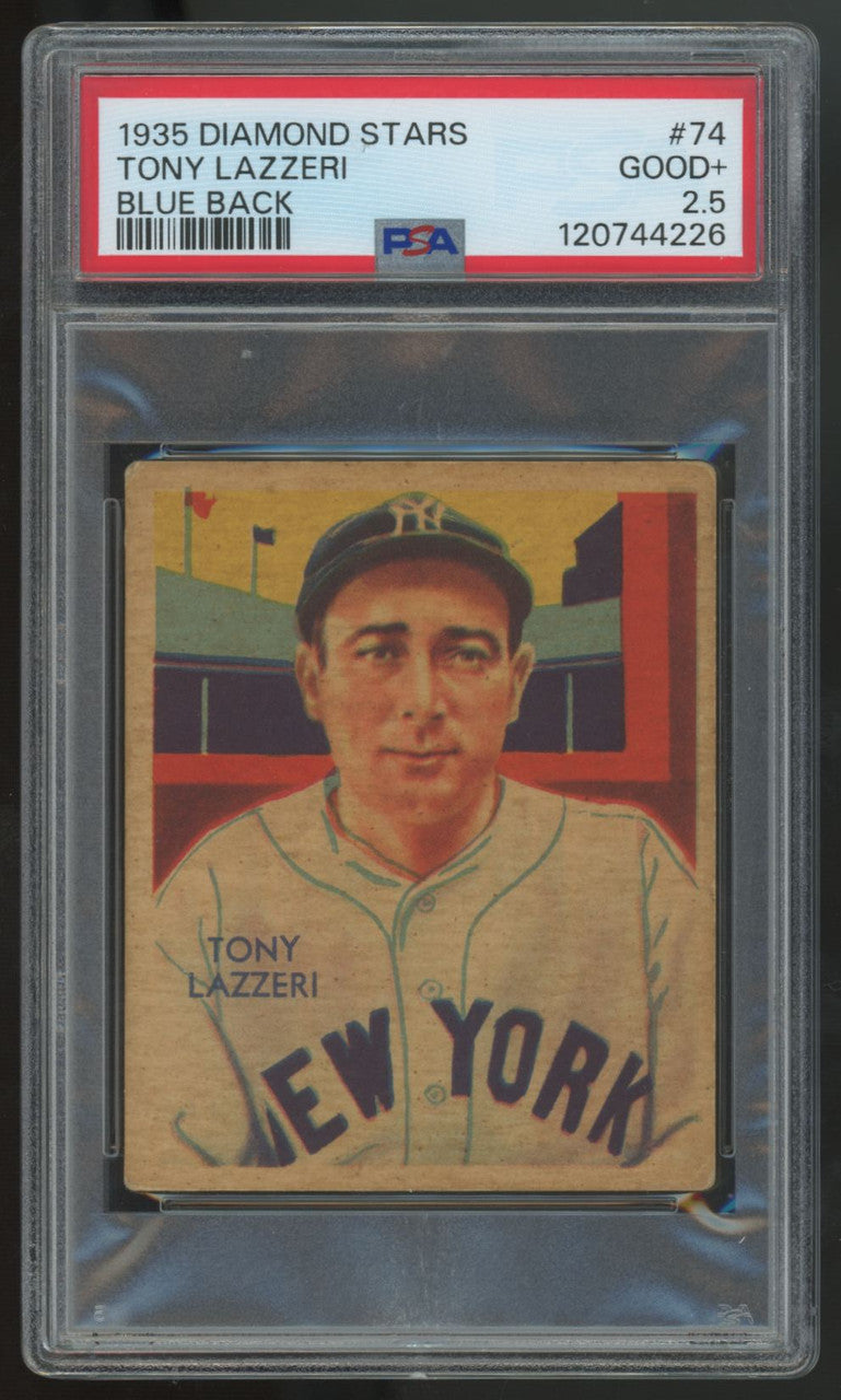 1935 National Chicle Diamond Stars Tony Lazzeri Blue Back #74 PSA 2.5