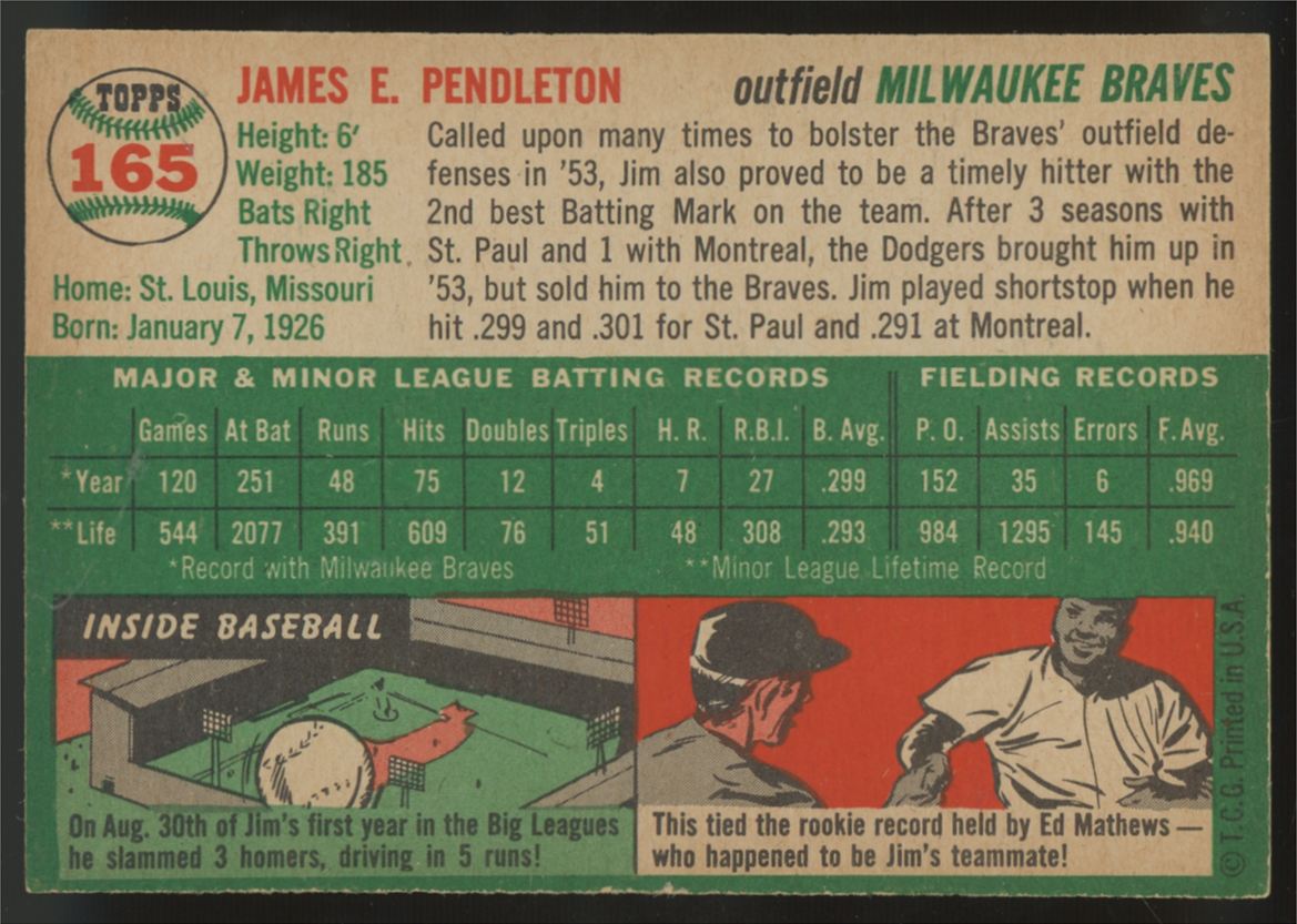 1954 Topps Jim Pendleton #165 NM
