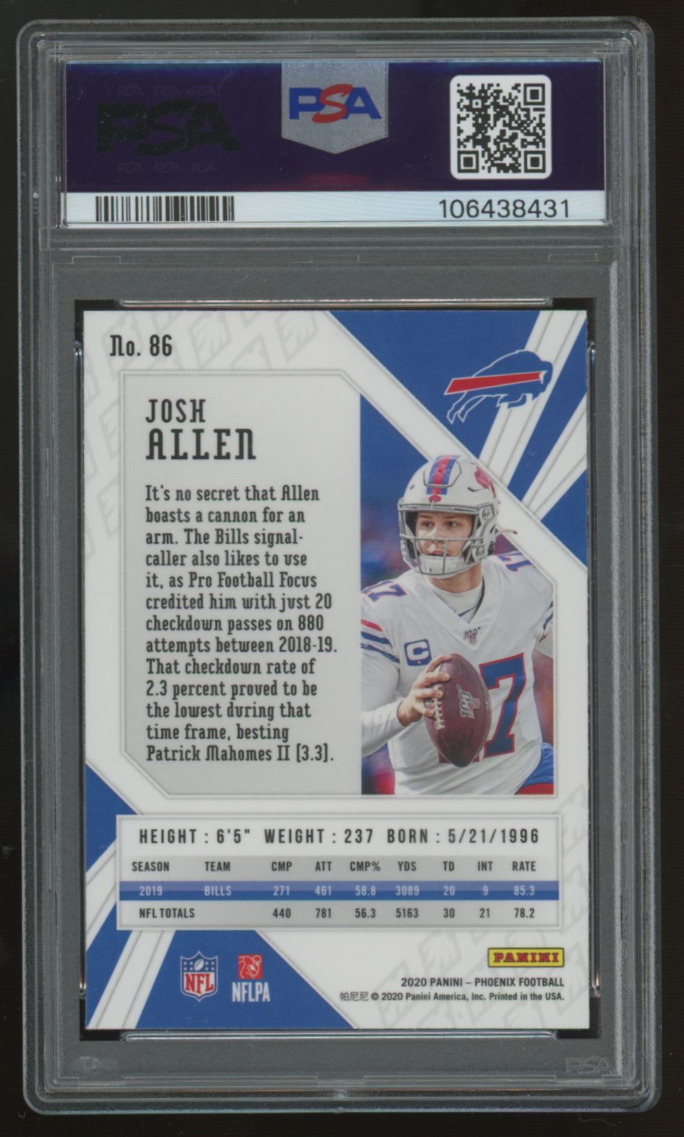 2020 Panini Phoenix Josh Allen Fire Burst #86 PSA 9