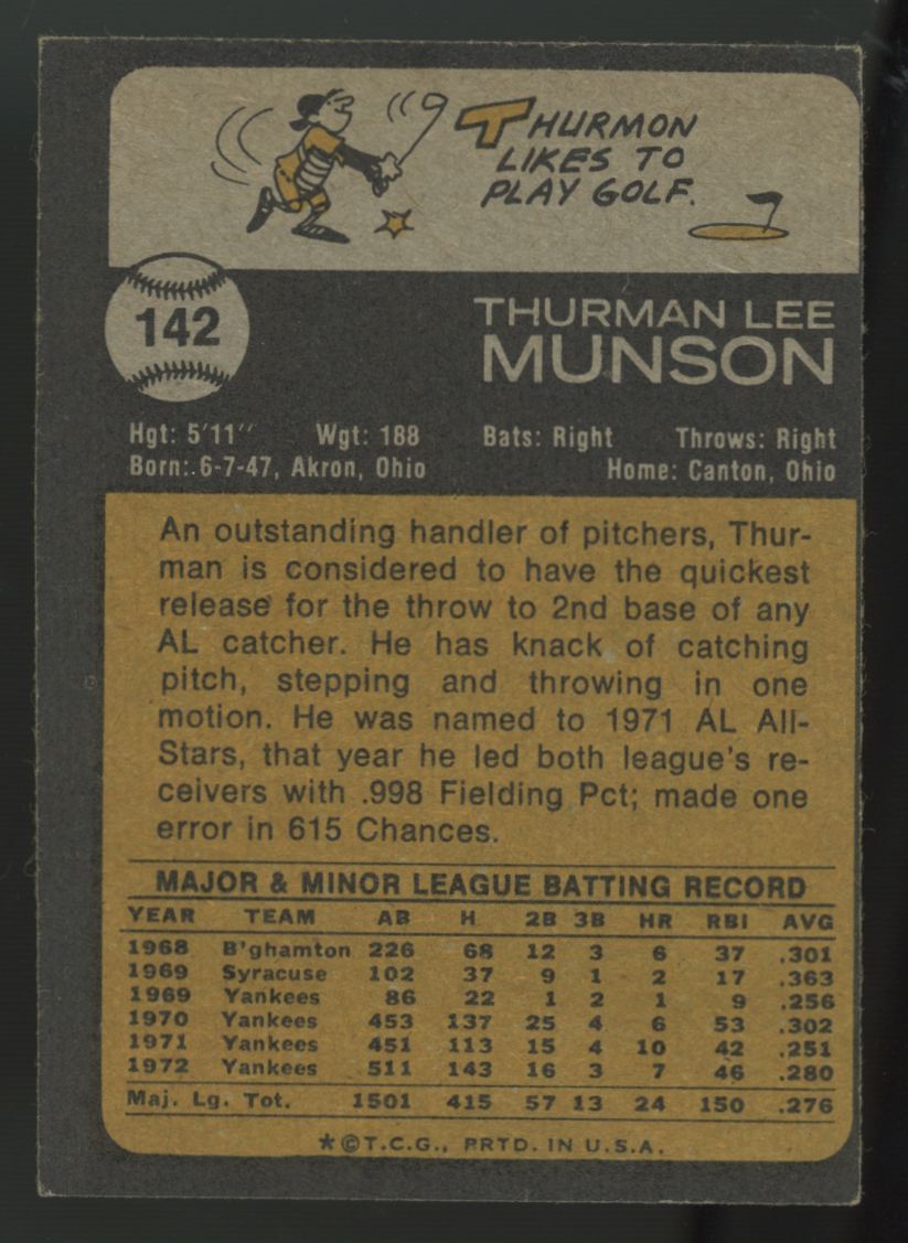 1973 Topps Thurman Munson #142 EX "A"