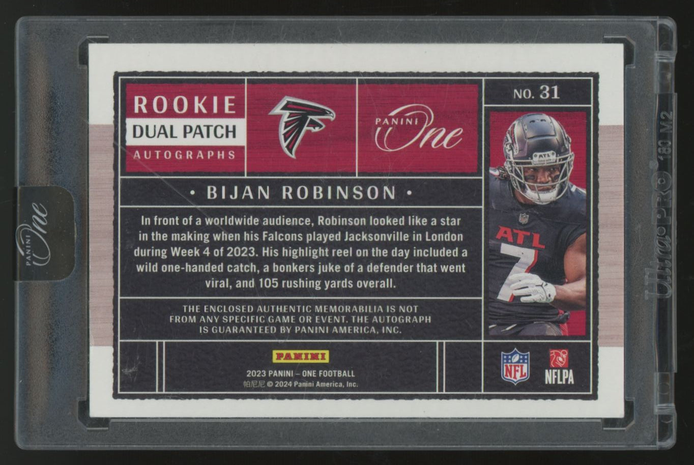 2023 Panini One Bijan Robinson RC Blue Dual Patch Auto RPA /99 #31