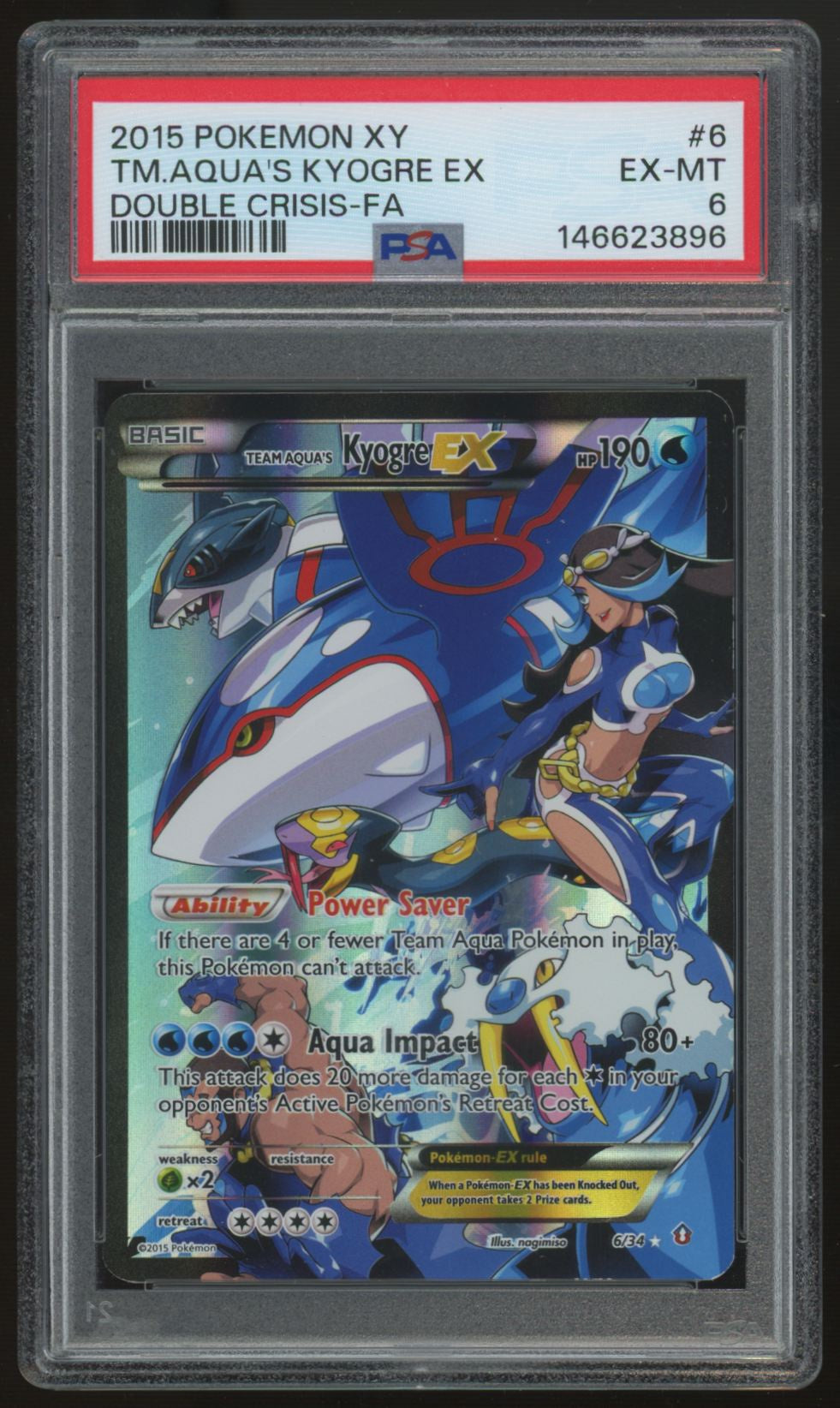 2015 Pokemon Team Aqua's Kyogre EX Double Crisis Full Art #6 PSA 6 (B)