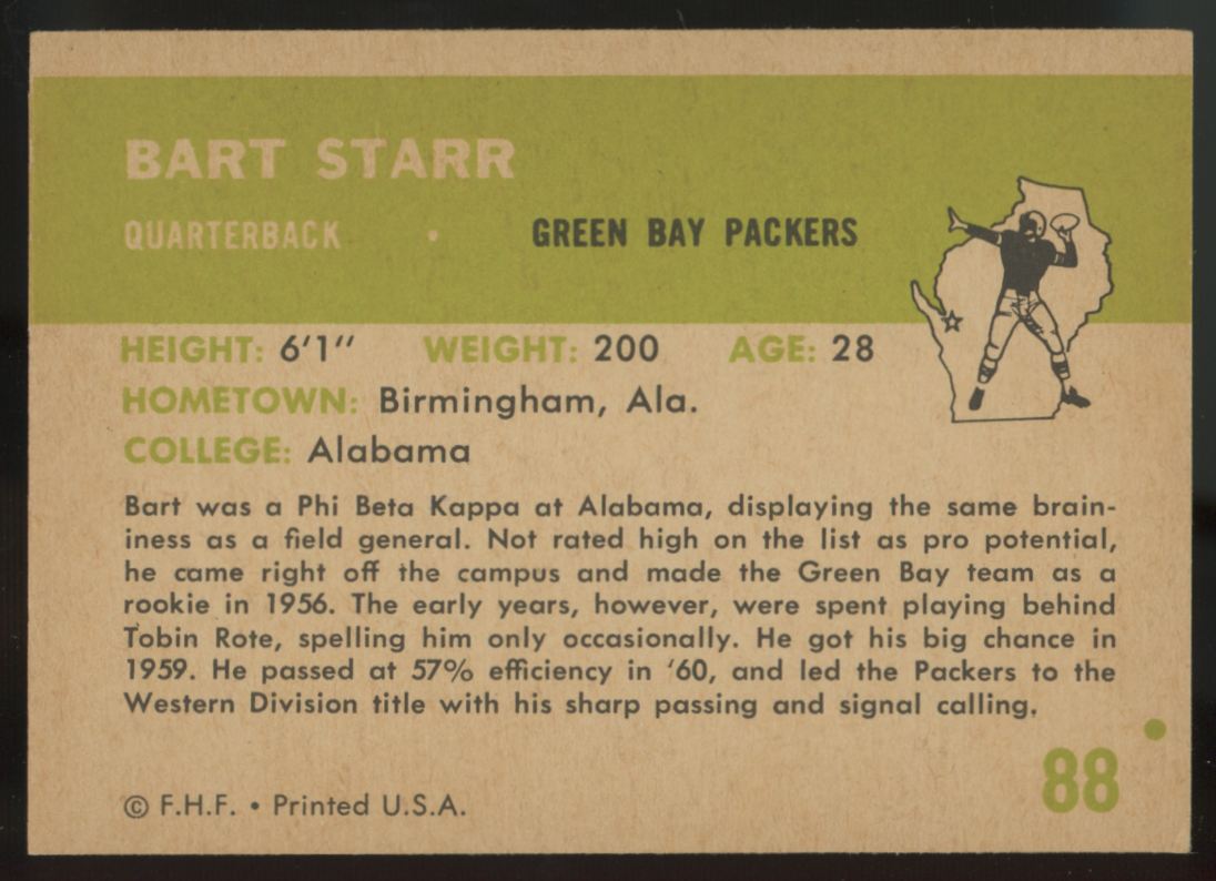 1961 Fleer Bart Starr #88 EX