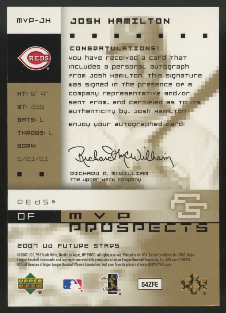2007 Future Stars Josh Hamilton MVP Prospects Auto #MVP-JH