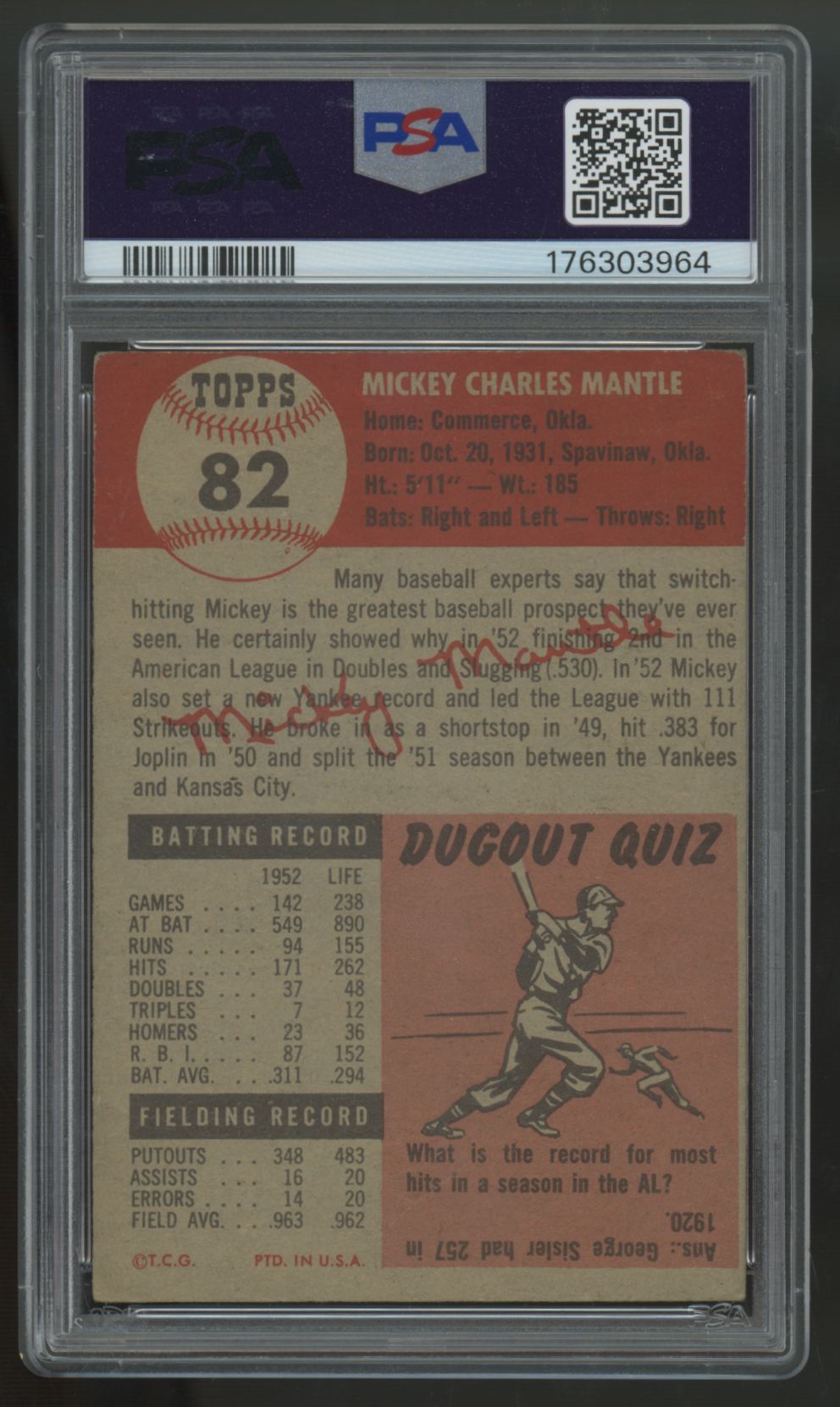 1953 Topps Mickey Mantle #82 PSA 3