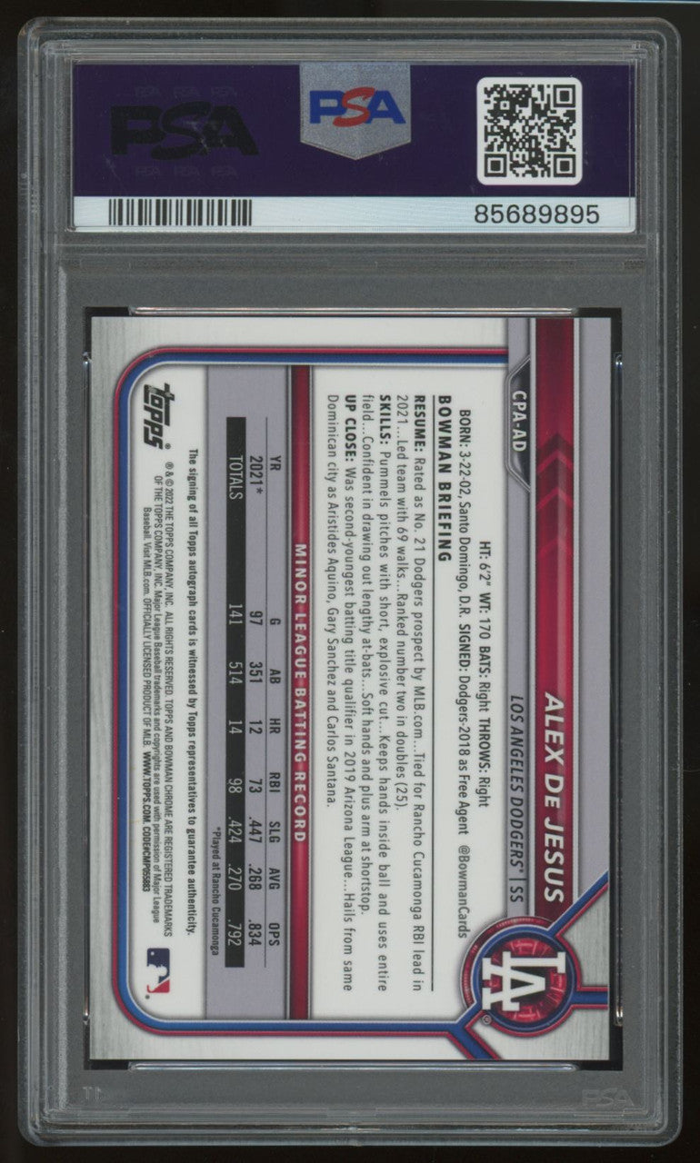 2022 Bowman Chrome Alex De Jesus 1st Auto Speckle /299 #CPA-AD PSA 10