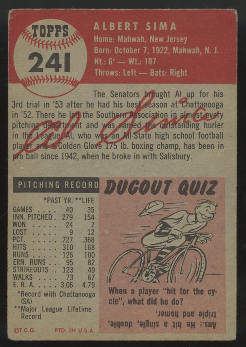1953 Topps Al Sima #241 VG