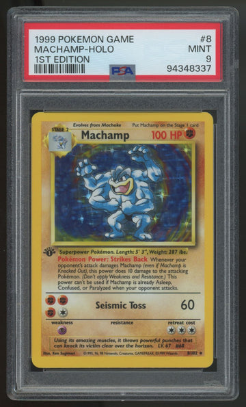 1999 Pokemon Machamp 1st Edition Base Set Holo #8 PSA 9