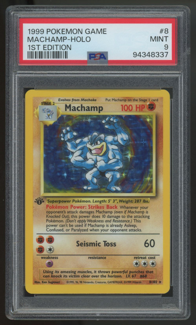 1999 Pokemon Machamp 1st Edition Base Set Holo #8 PSA 9