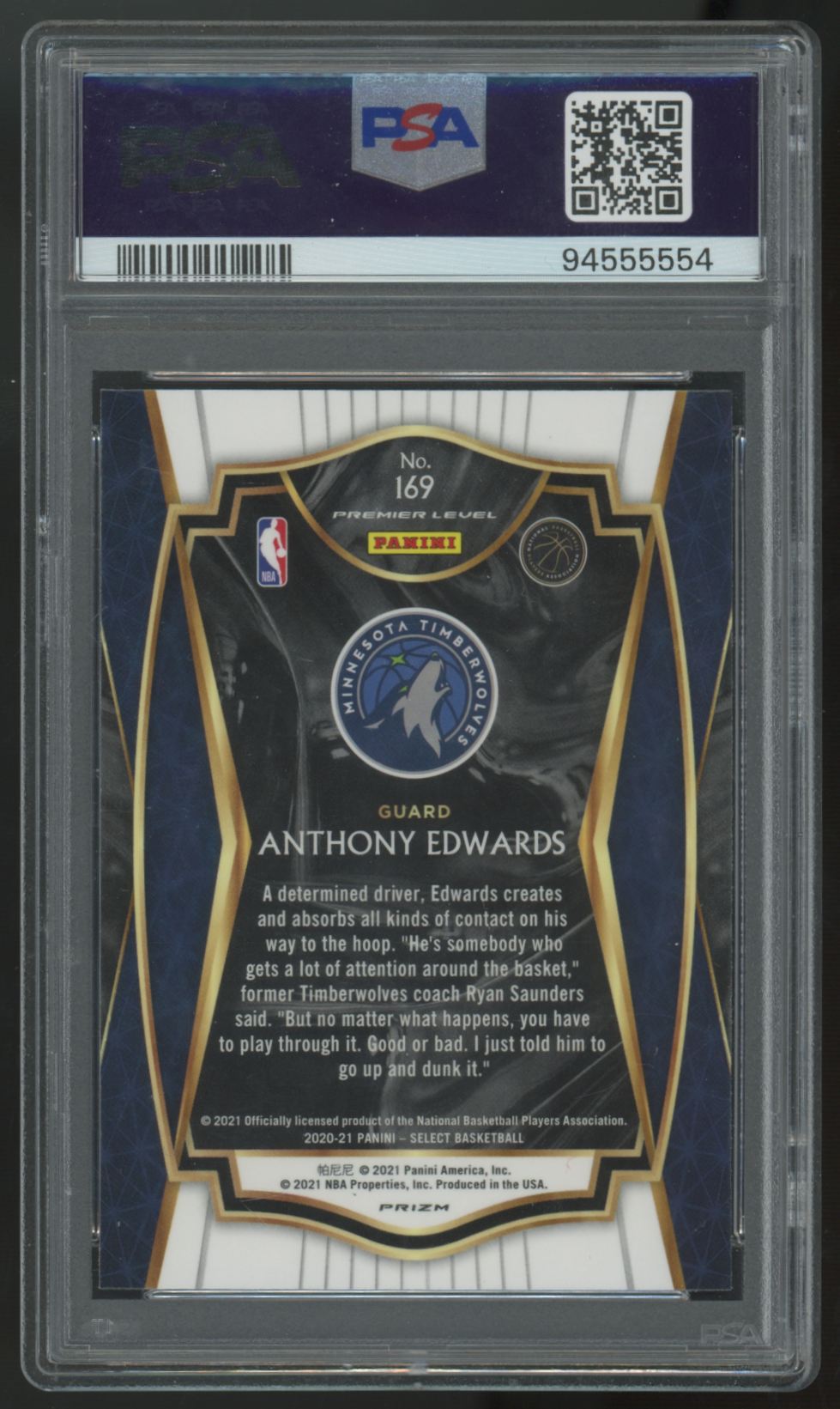 2020-21 Select Anthony Edwards RC Premier Level Red/White/Orange Shimmer PSA 9