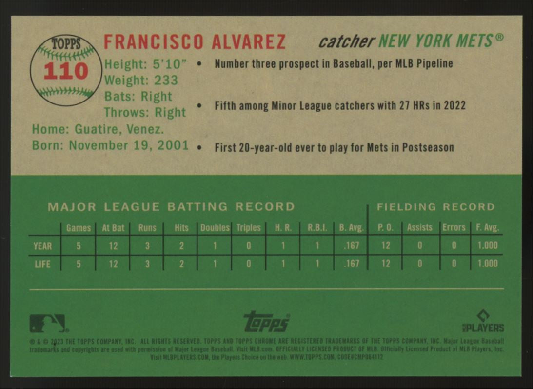 2023 Topps Chrome Platinum Anniversary Francisco Alvarez RC Orange /25 #110