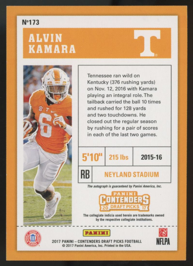2017 Panini Contenders Draft Alvin Kamara RC College Ticket Auto #173