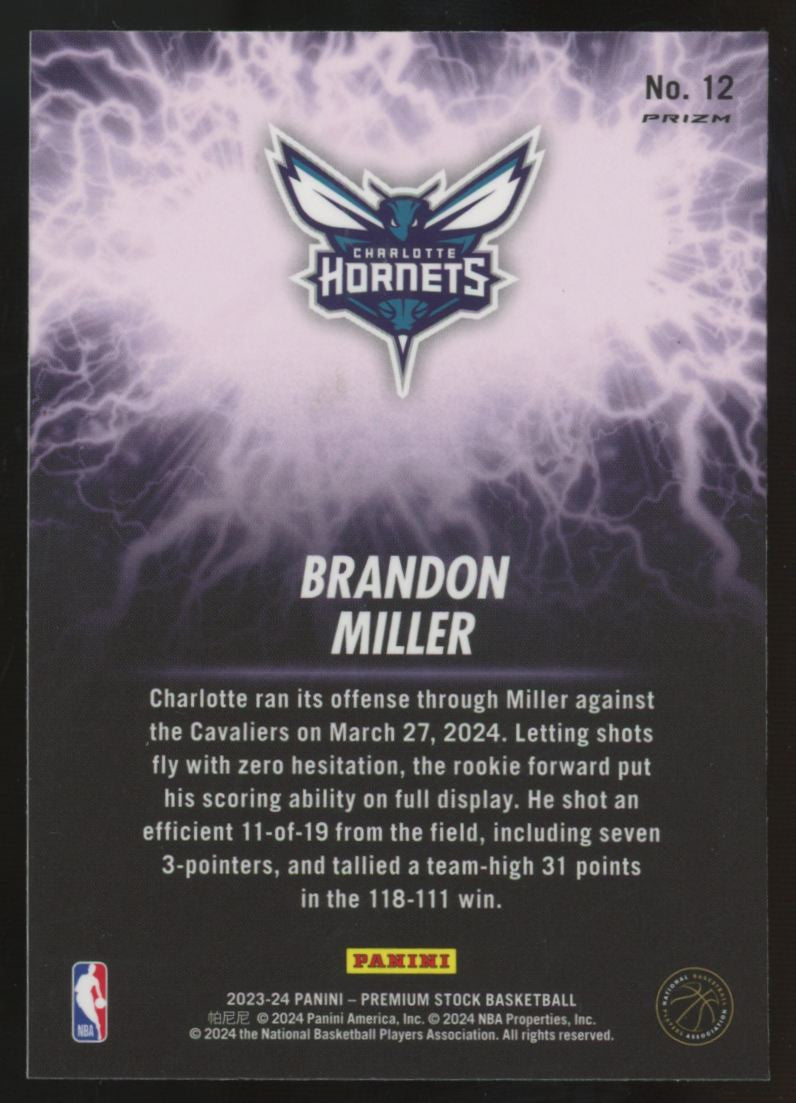 2023-24 Panini Premium Stock Brandon Miller RC High Voltage Prizm #12