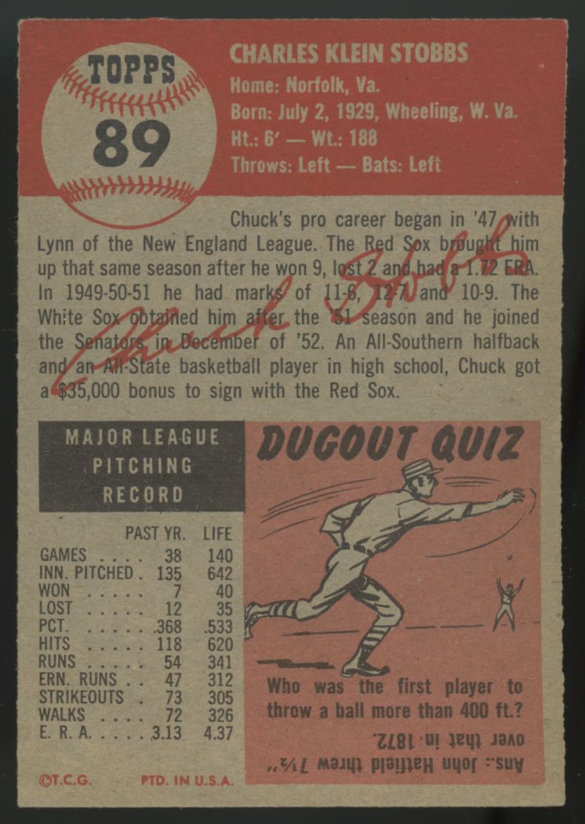 1953 Topps Chuck Stobbs #89 EX+