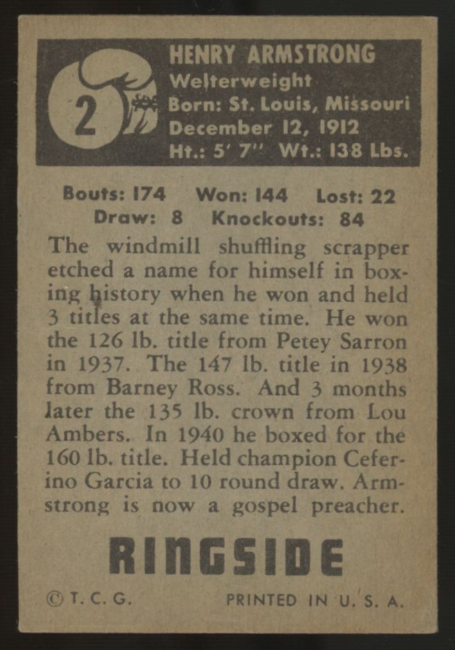 1951 Topps Ringside Henry Armstrong #2 VG