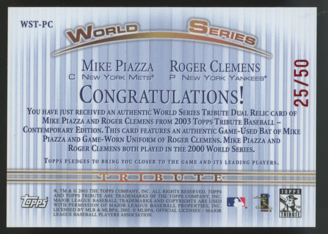 2003 Topps Tribute Contemporary Piazza Clemens World Series Red Dual Patch /50