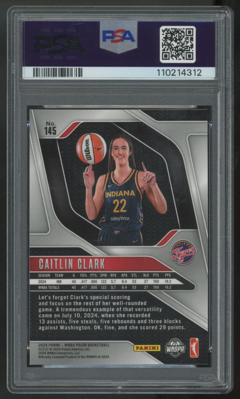 2024 Panini WNBA Prizm Caitlin Clark RC #145 PSA 9