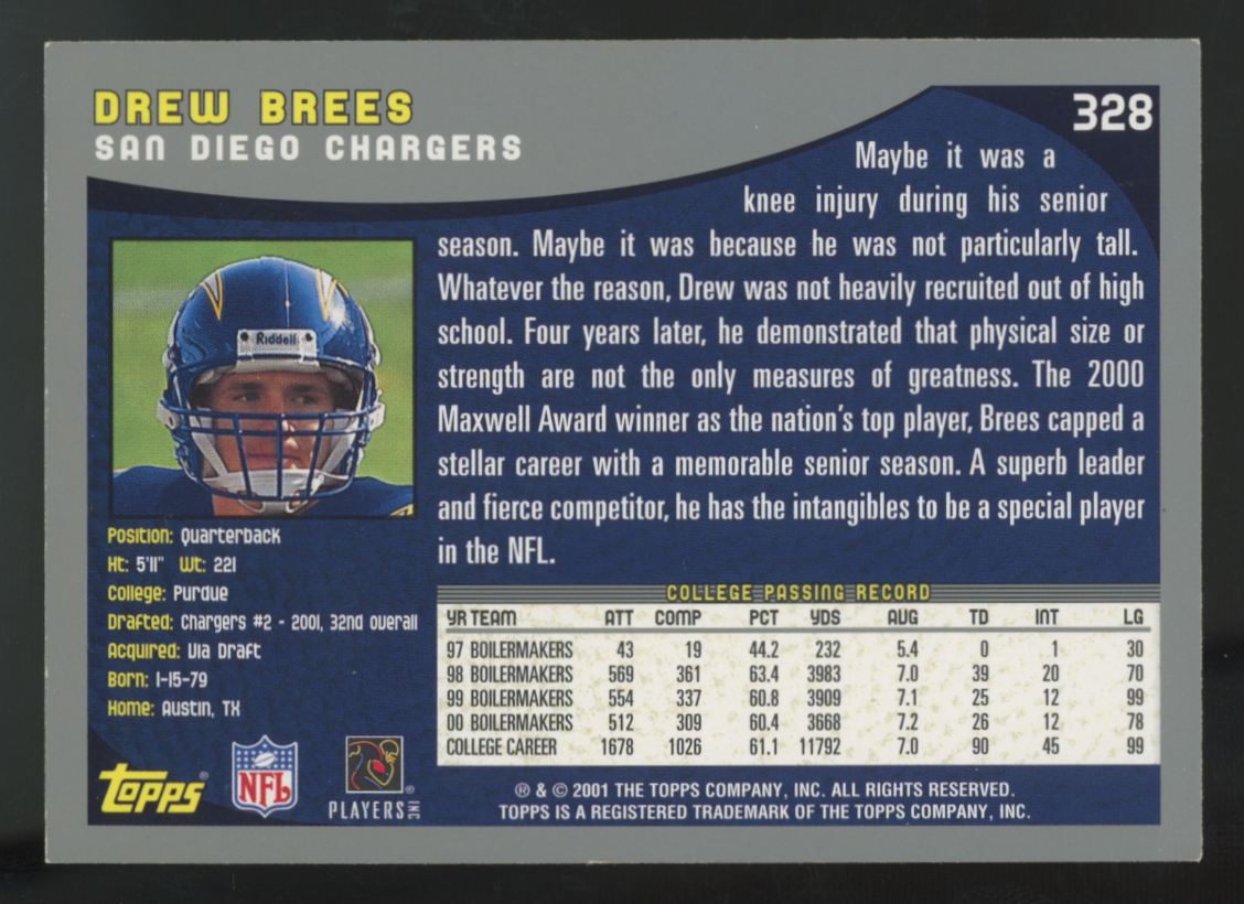2001 Topps Drew Brees RC #328 "A"