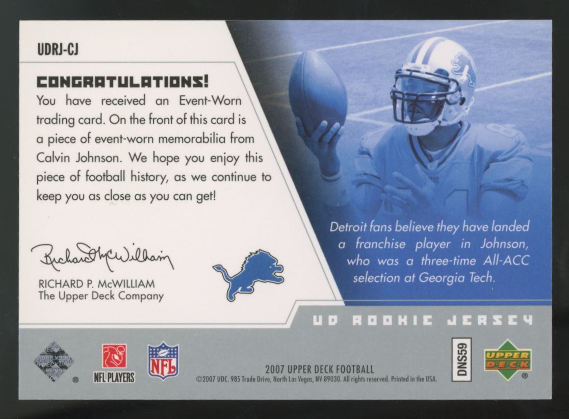 2007 Upper Deck Calvin Johnson RC Patch #UDRJ-CJ