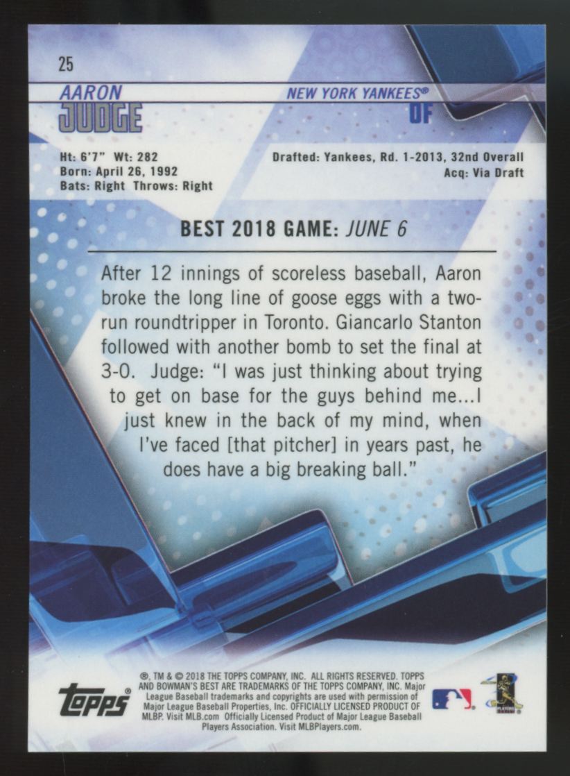 2018 Bowman's Best Aaron Judge Green Refractor /99 #25