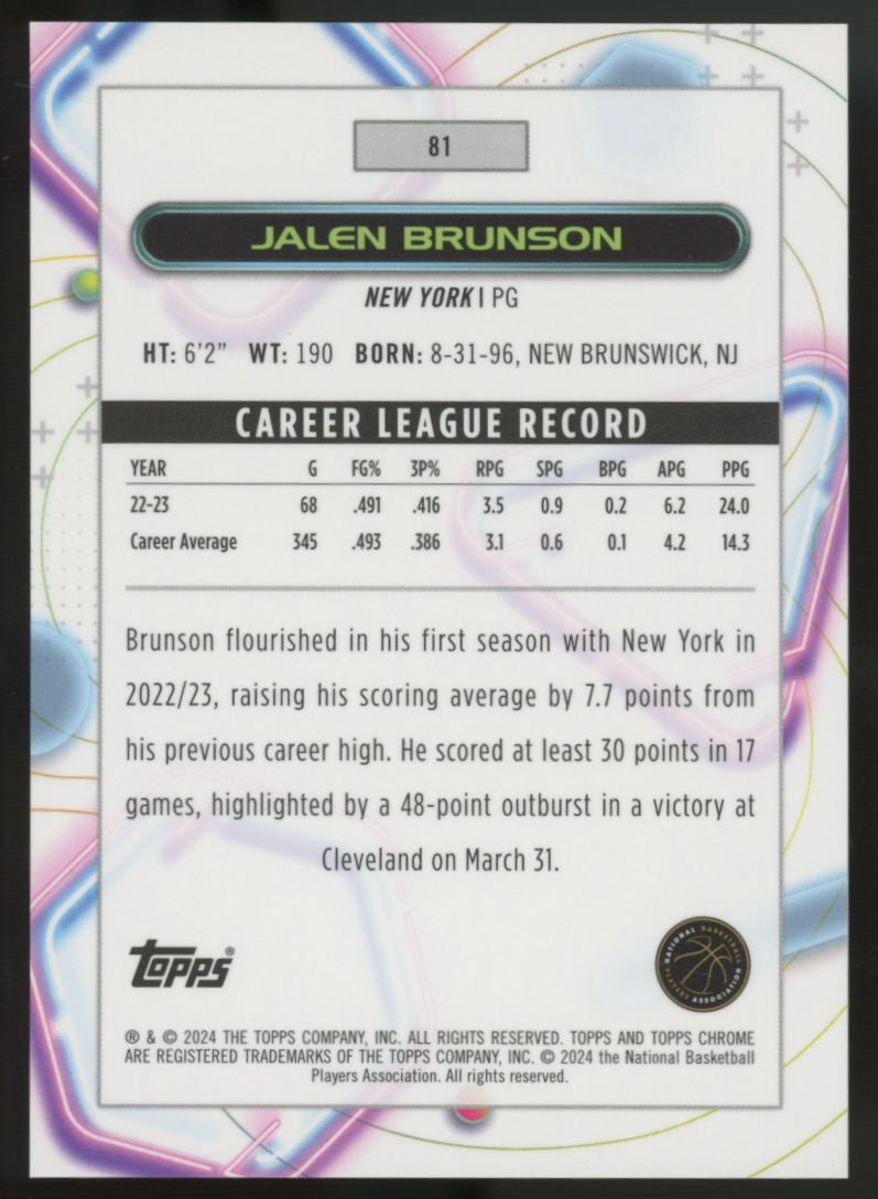 2024 Topps Cosmic Chrome Basketball Jalen Brunson Gold Interstellar /50 #81
