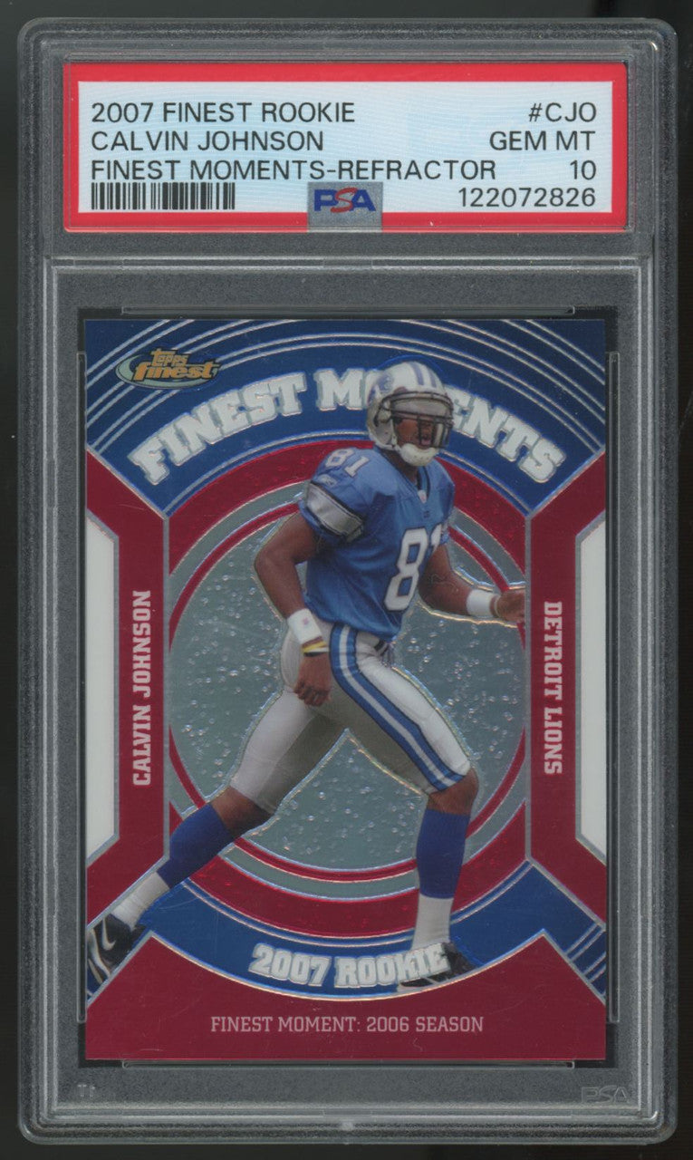 2007 Topps Finest Calvin Johnson RC Finest Moments Refractor #RFM-CJO PSA 10