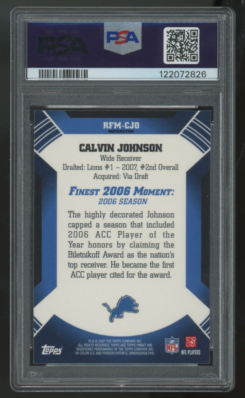 2007 Topps Finest Calvin Johnson RC Finest Moments Refractor #RFM-CJO PSA 10