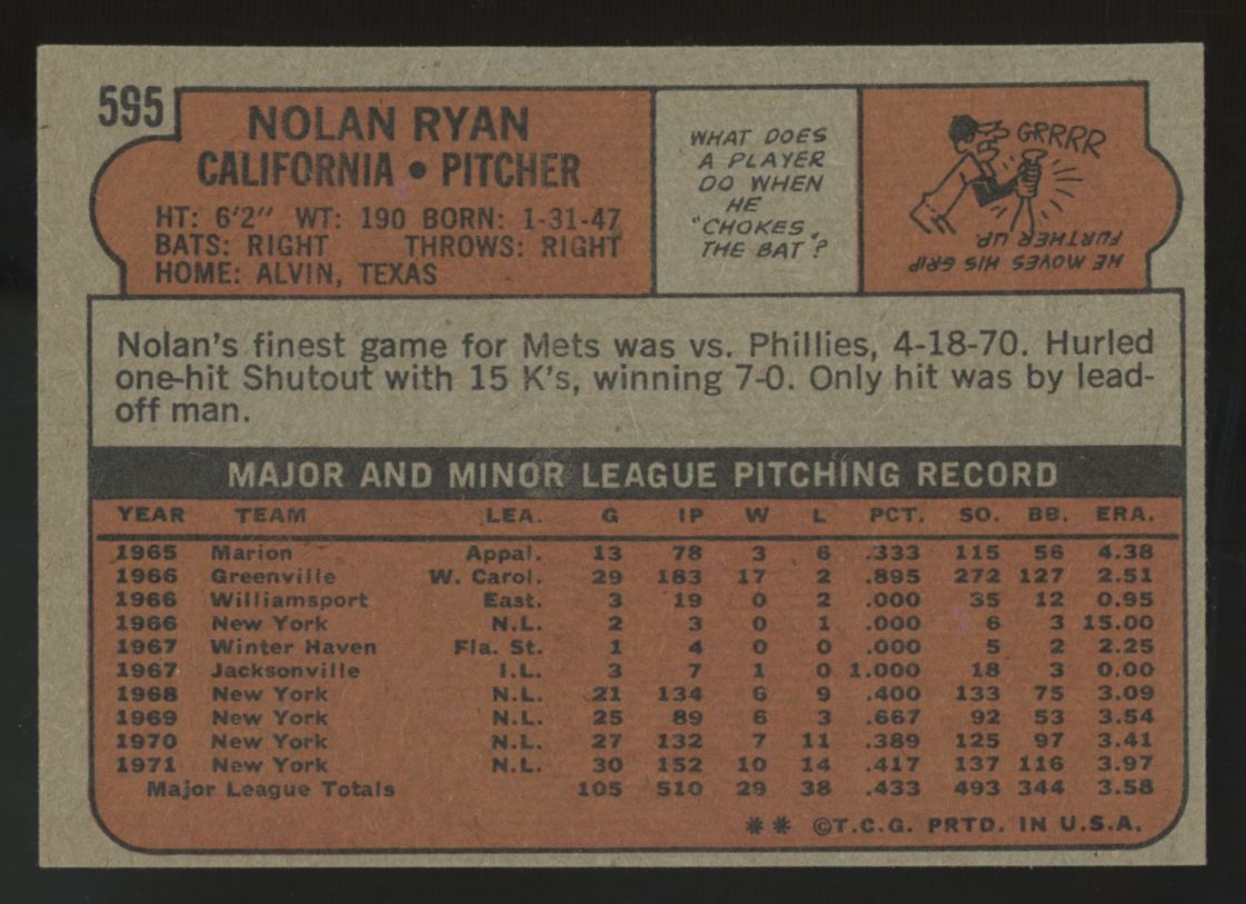 1972 Topps Nolan Ryan #595 EX/MT