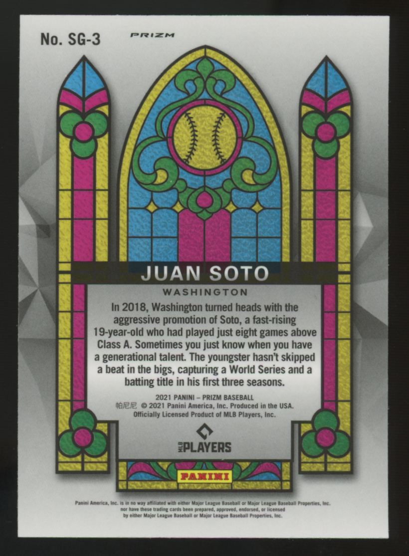 2021 Panini Prizm Juan Soto Red, White & Blue Stained Glass #SG-3