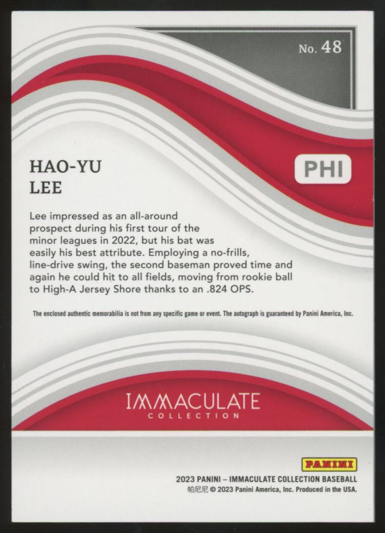 2023 Immaculate Collection Hao-Yu Lee Prospect Patch Auto Red /49 #48