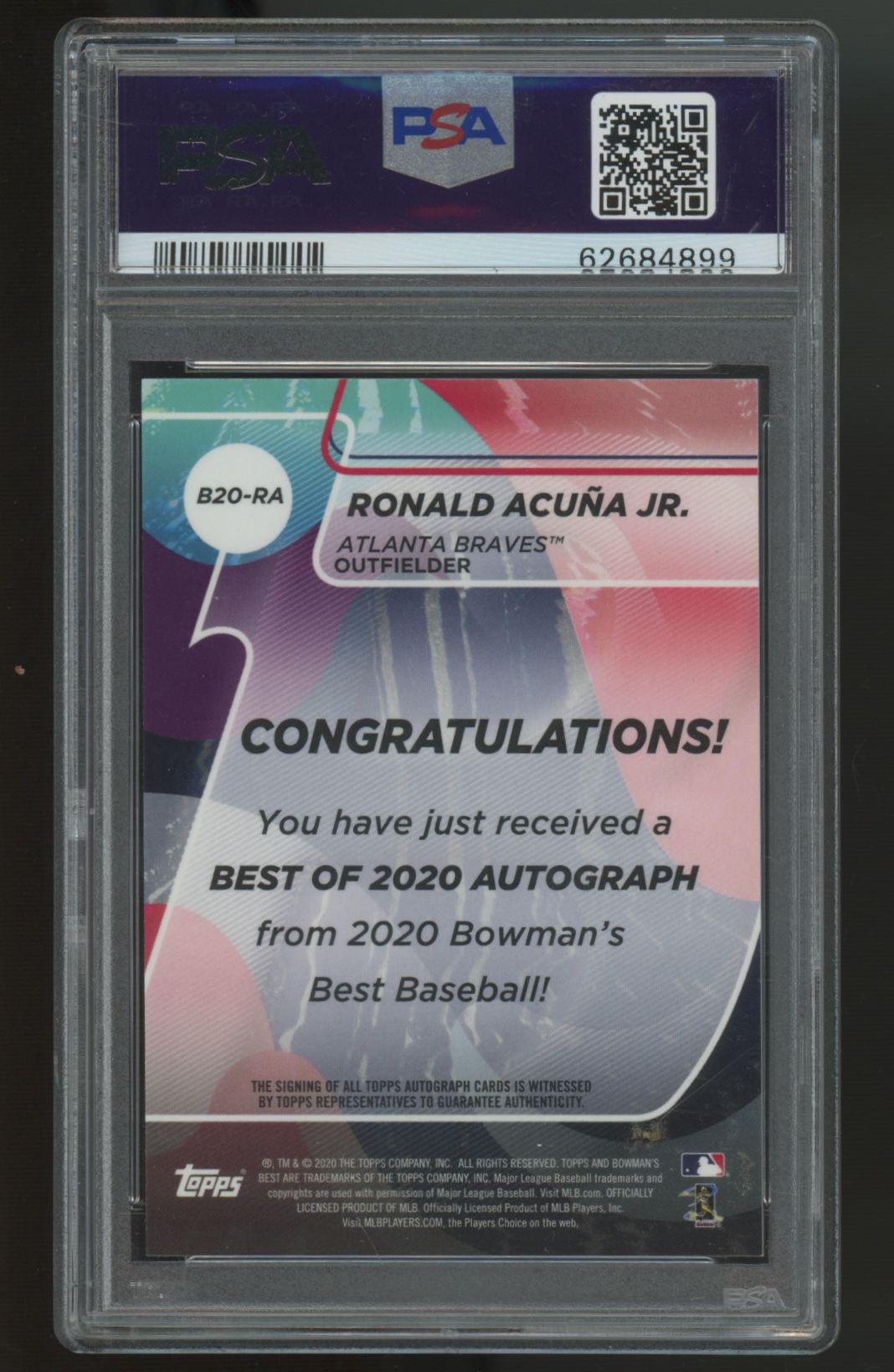 2020 Bowman's Best Ronald Acuna Jr. Best of '20 Auto #B20-RA PSA 10