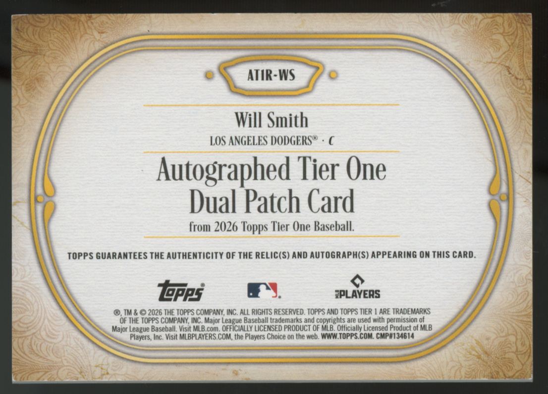 2026 Topps Tier One Will Smith Dual Patch Auto /10 #AT1R-WS