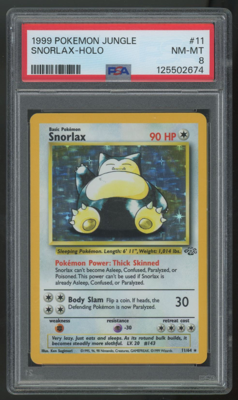 1999 Pokemon Snorlax Jungle Unlimited Holo #11 PSA 8 (B)
