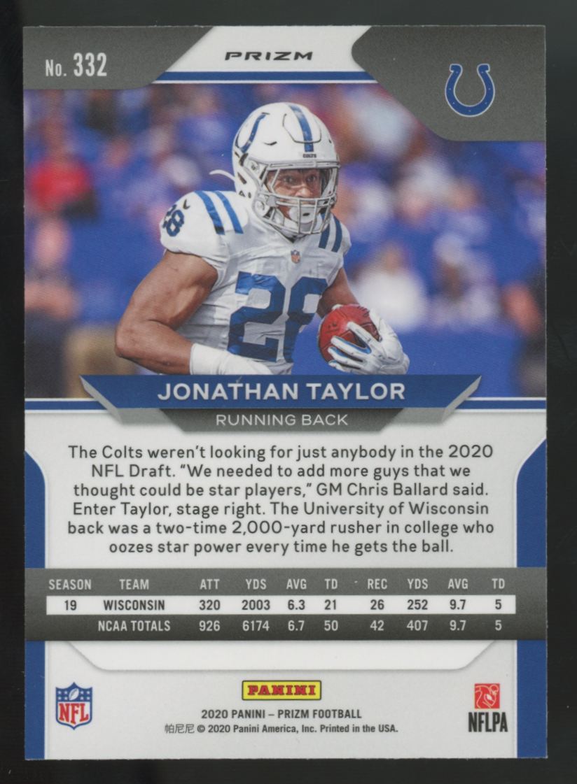 2020 Panini Prizm Jonathan Taylor RC Orange Lazer #332