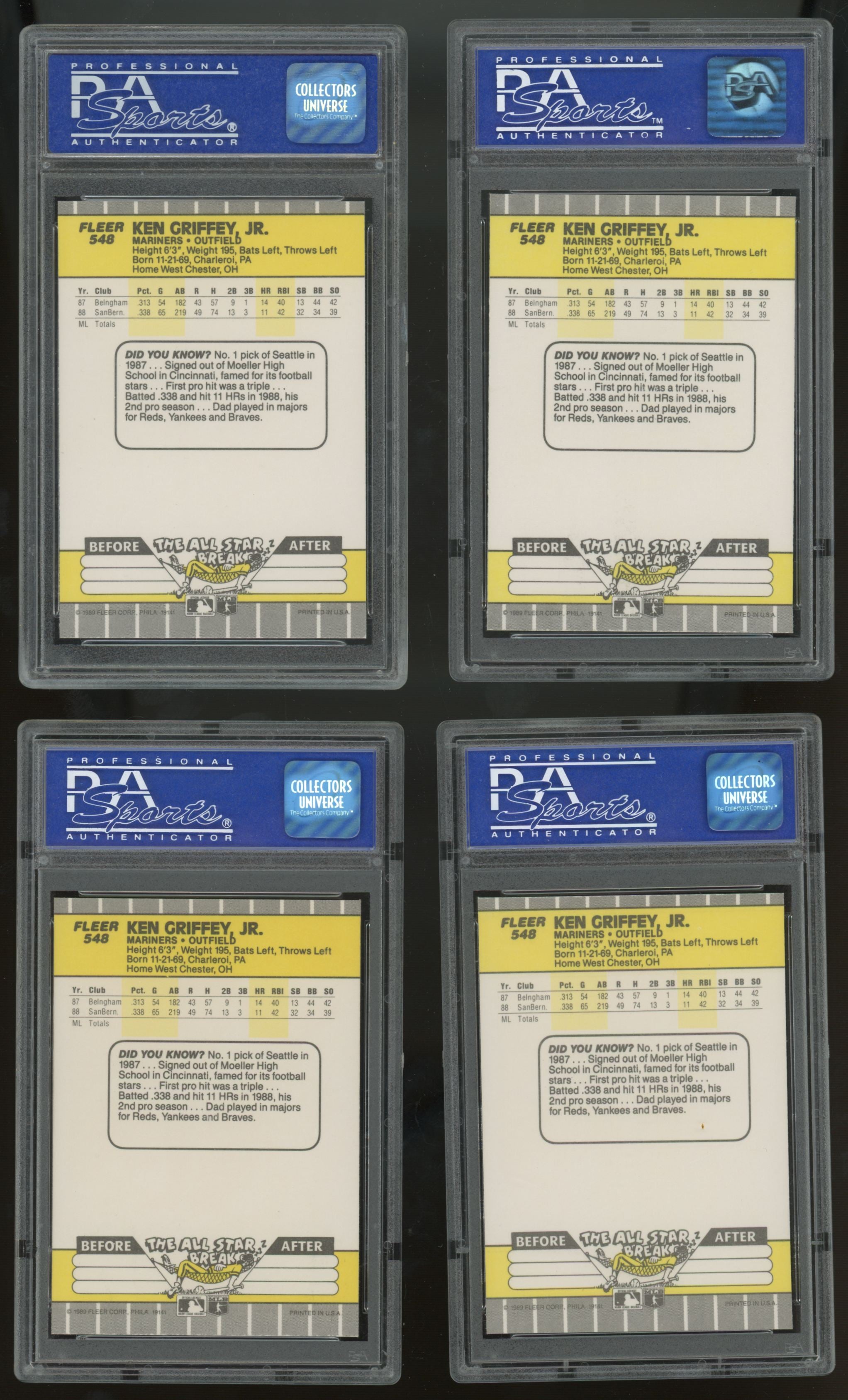 1989 Fleer Ken Griffey Jr. RC #548 PSA 9 Lot Of 10 "C"
