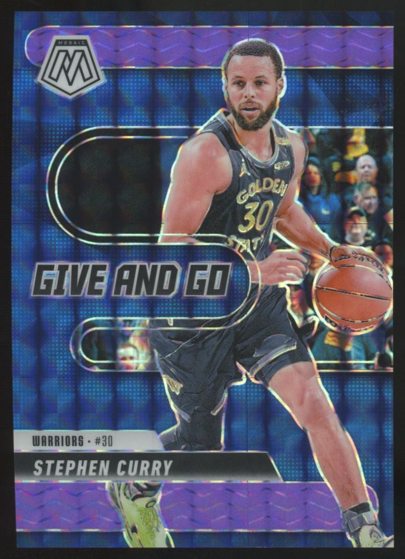 2024-25 Panini Mosaic Stephen Curry Purple Fluorescent Give & Go /175 #9