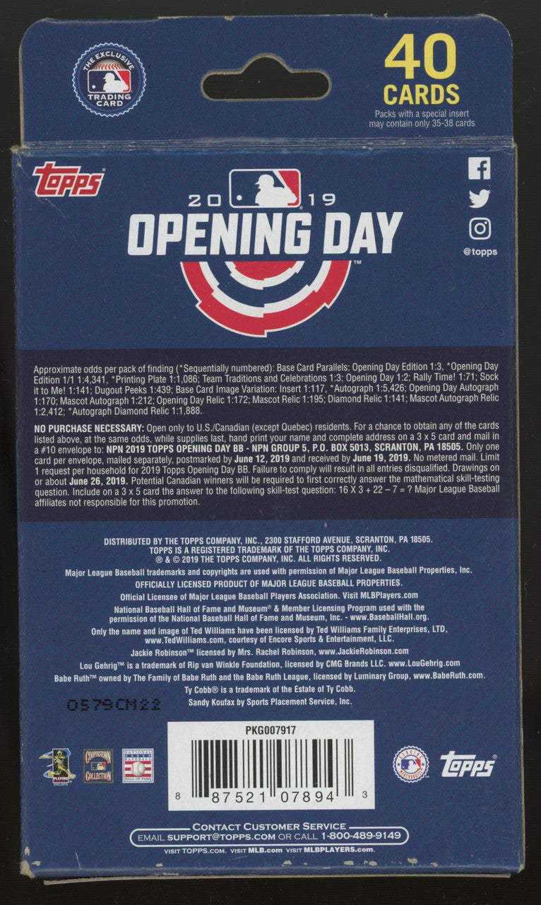 2019 Topps Baseball Opening Day Hanger Box Factory Sealed