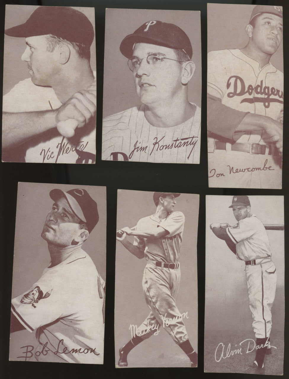 1947-66 Exhibits Baseball Lot of 39 (31 Trimmed) w/ HOFers Rizzuto Spahn Doby