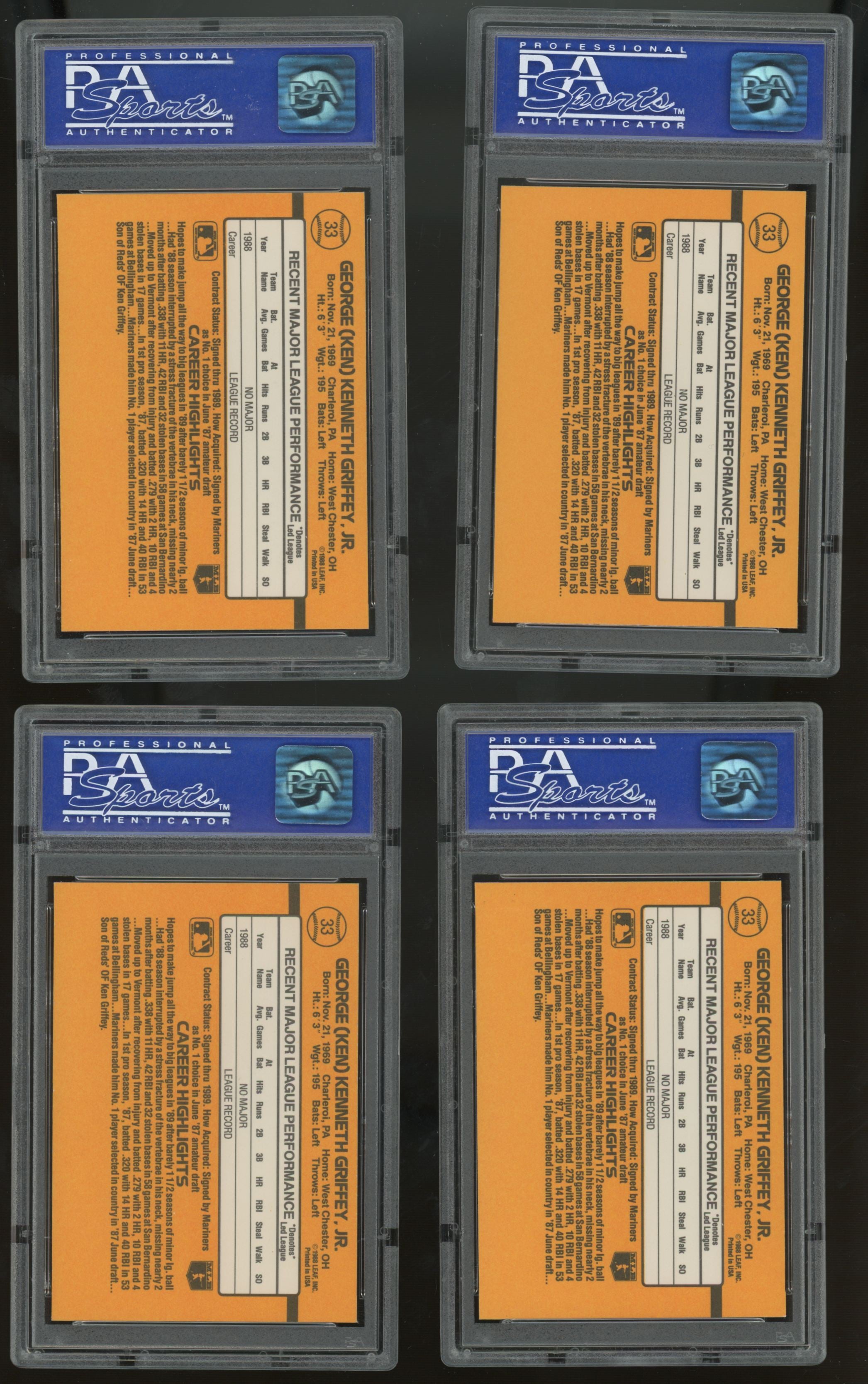 1989 Donruss Ken Griffey Jr. RC Rated Rookie #33 PSA 8 Lot of 10 "C"